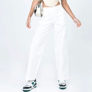 Princess Polly Luna Mid Rise Cargo Pant Off White